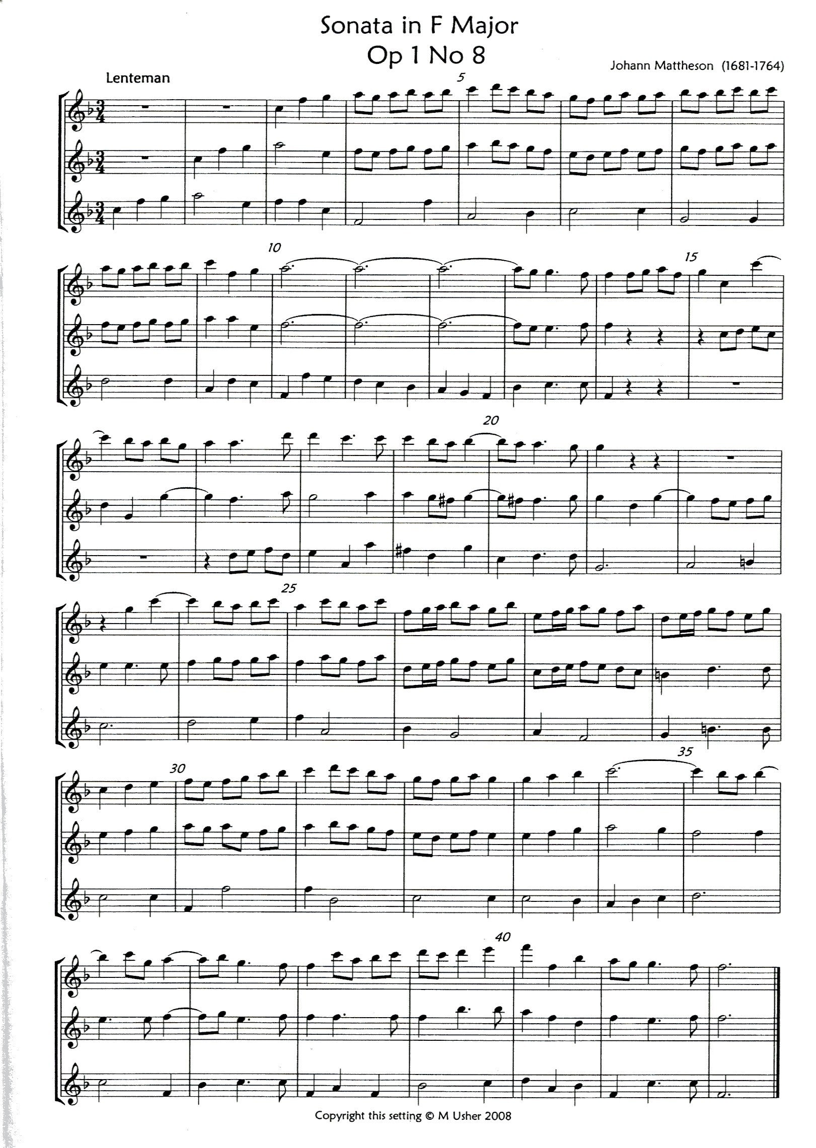 Sonata in F Major Op 1, No 8
