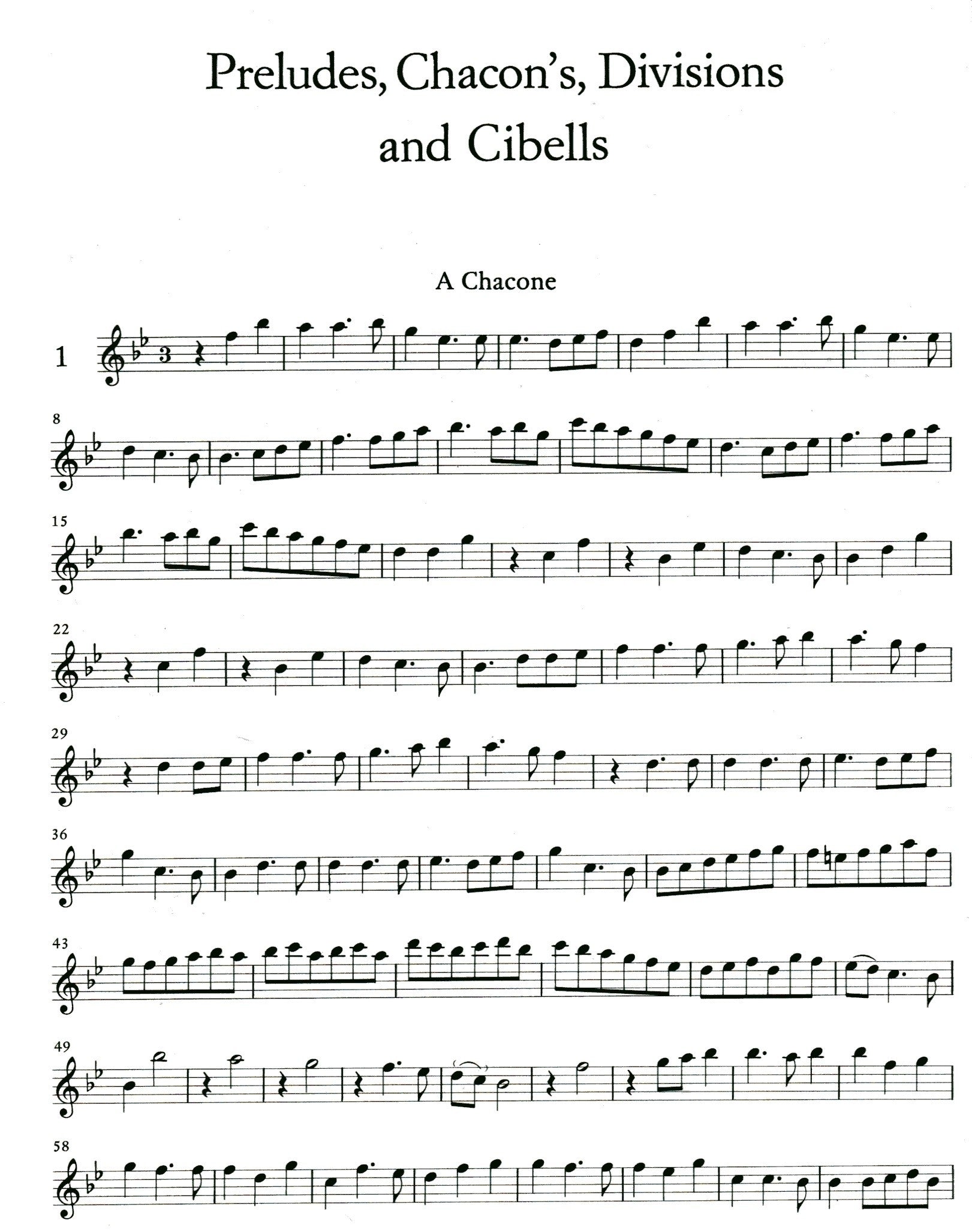 Preludes, Chacon's, Divisions and Cibells