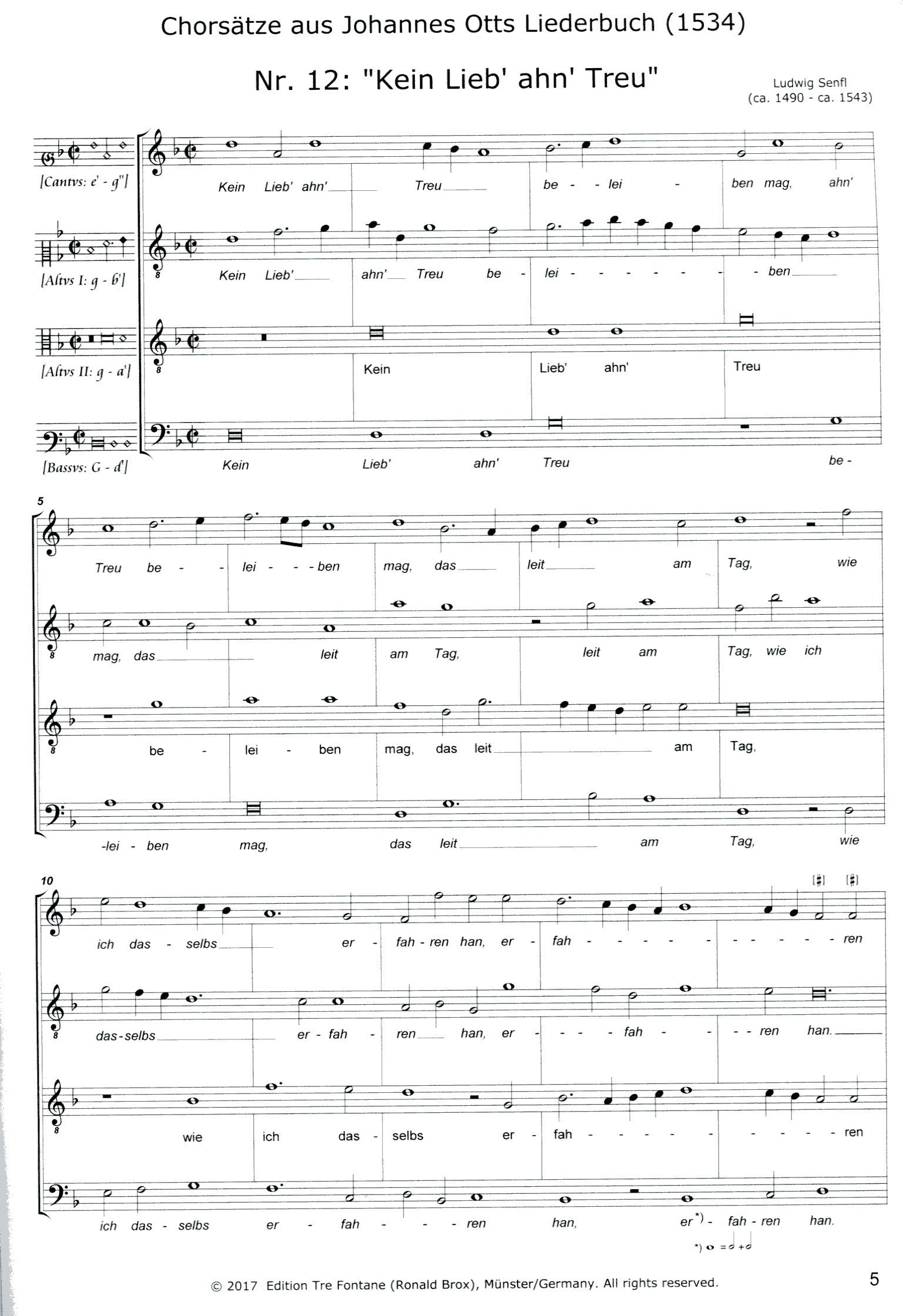 Choral movements from Johannes Otts' Songbook