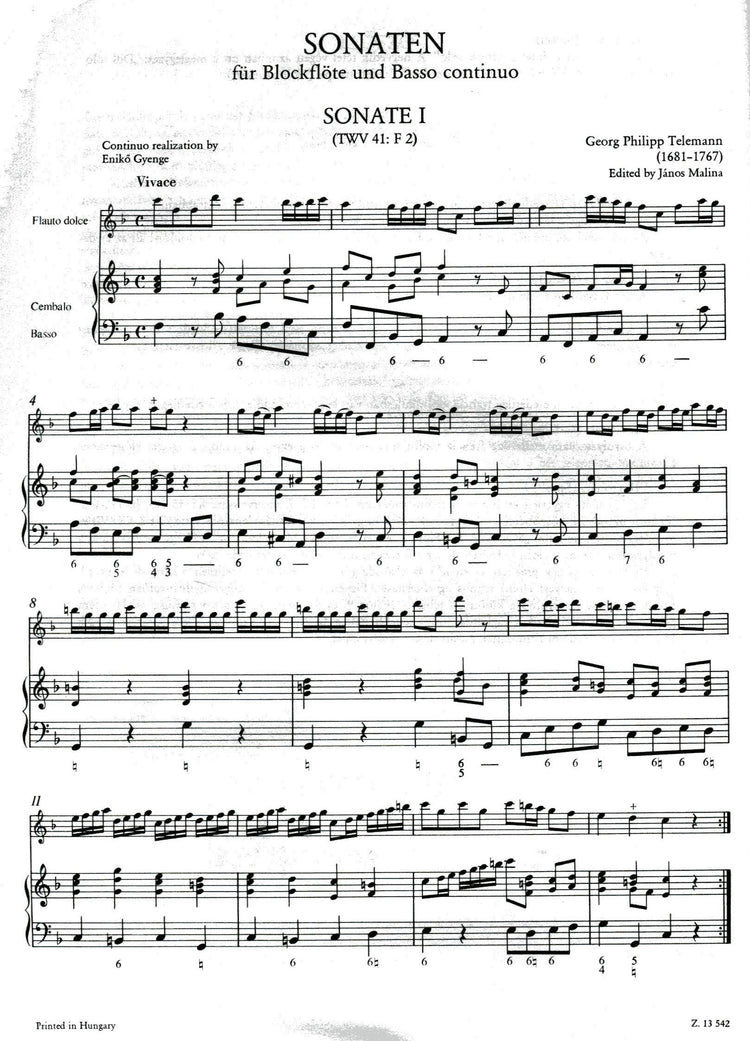 Sonatas for Alto recorder and Basso continuo