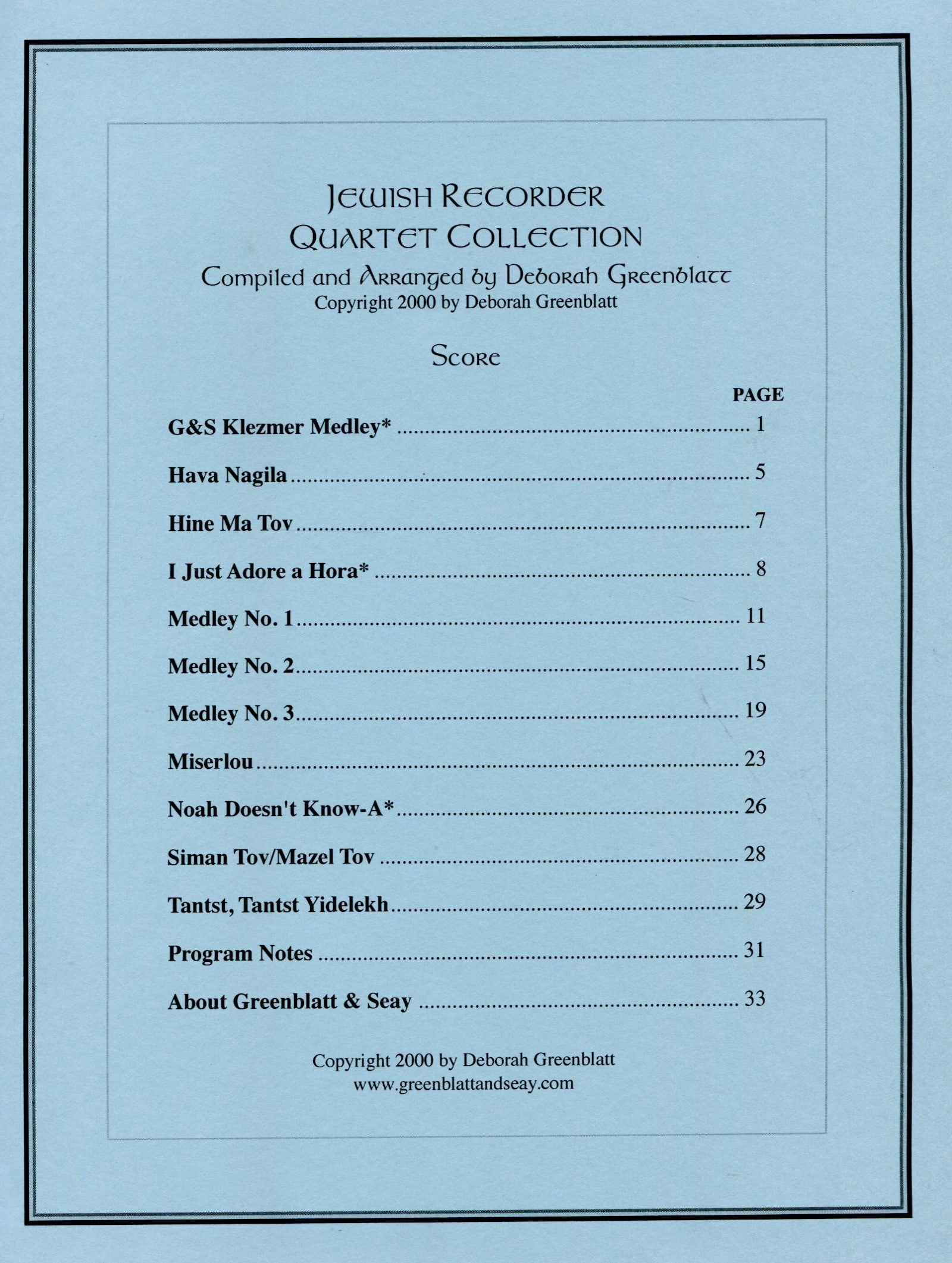 Jewish Recorder Quartet Collection