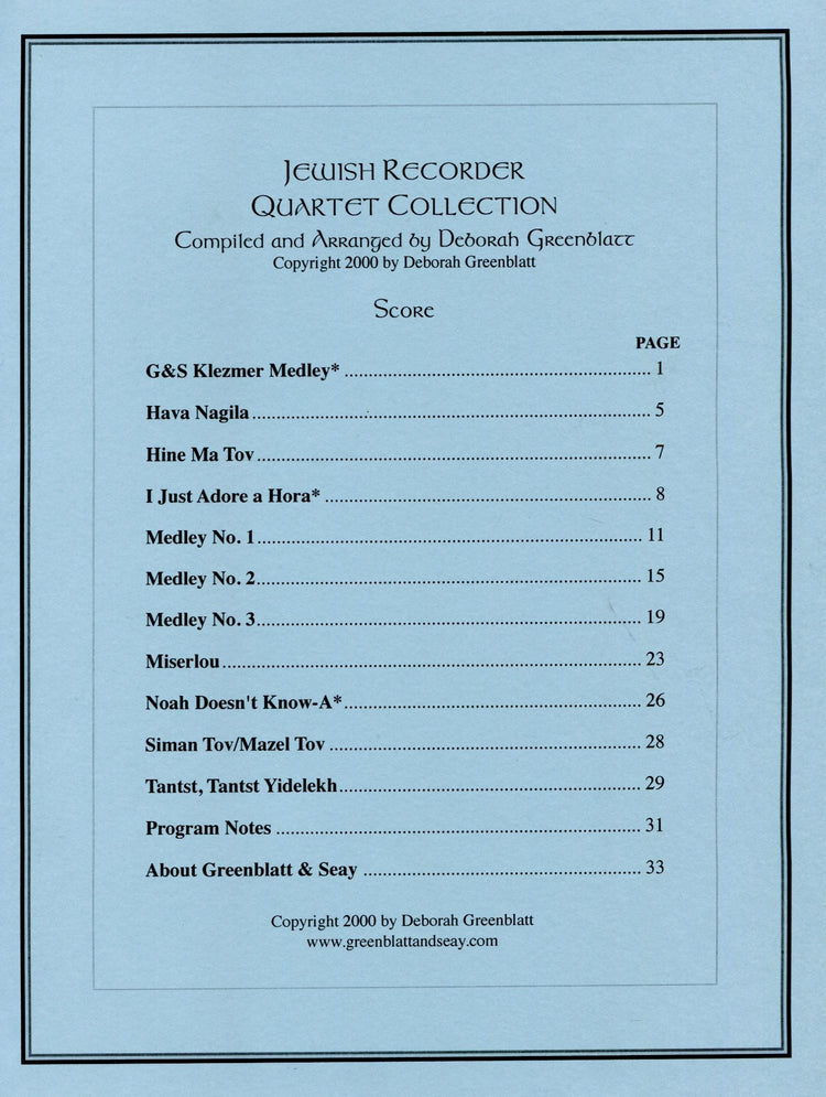 Jewish Recorder Quartet Collection