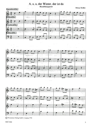 3 Wintery  Songs for Recorder Quartet