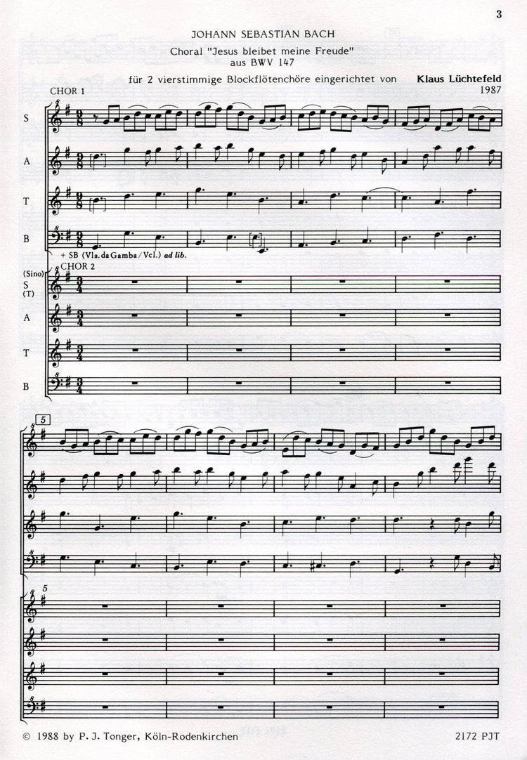Two Bach Cantata Extracts for Recorder Choir