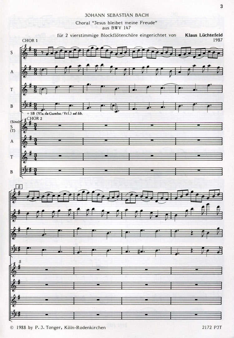 Two Bach Cantata Extracts for Recorder Choir
