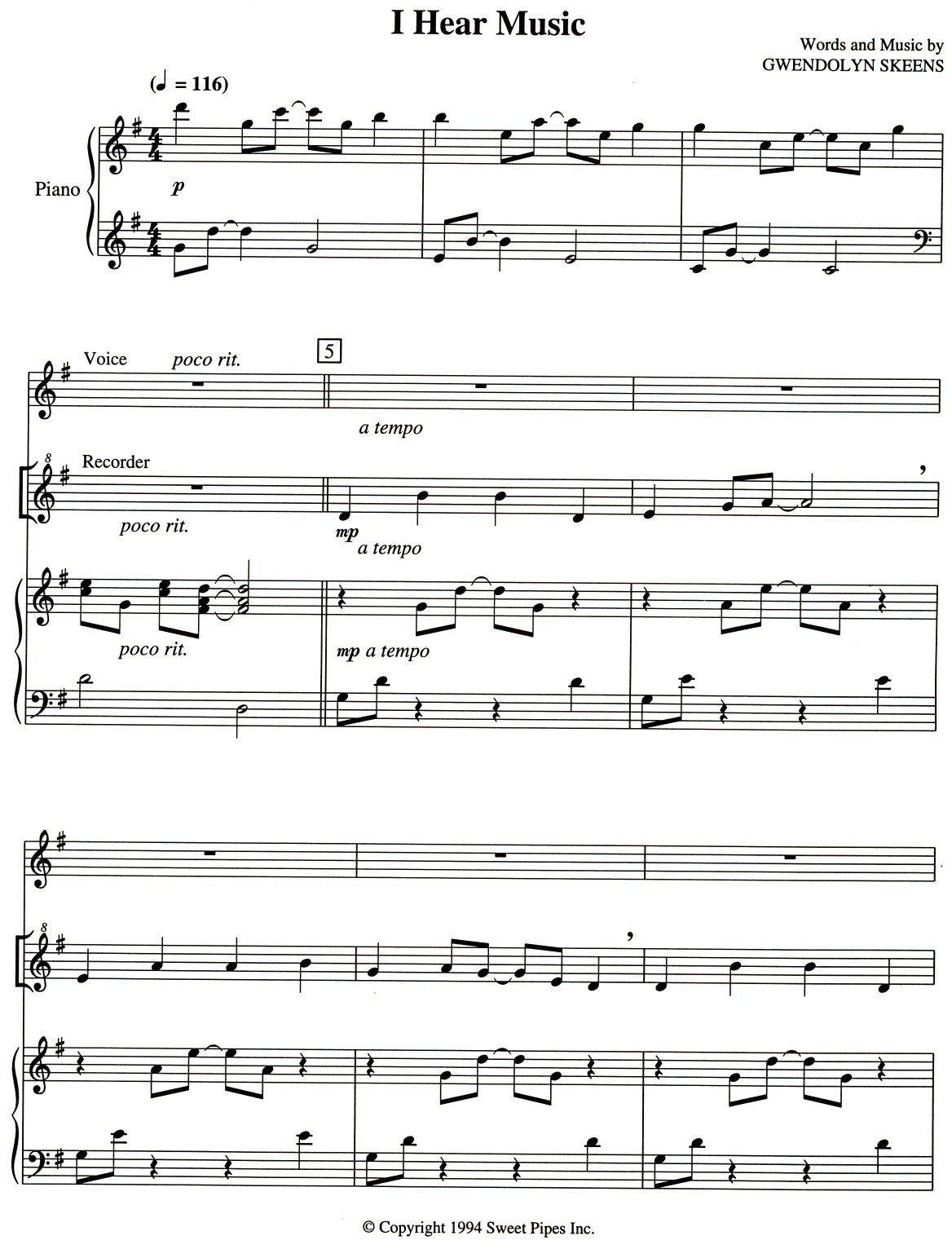 Lift Your Voices: Three Easy Songs for voices, soprano recorders and piano