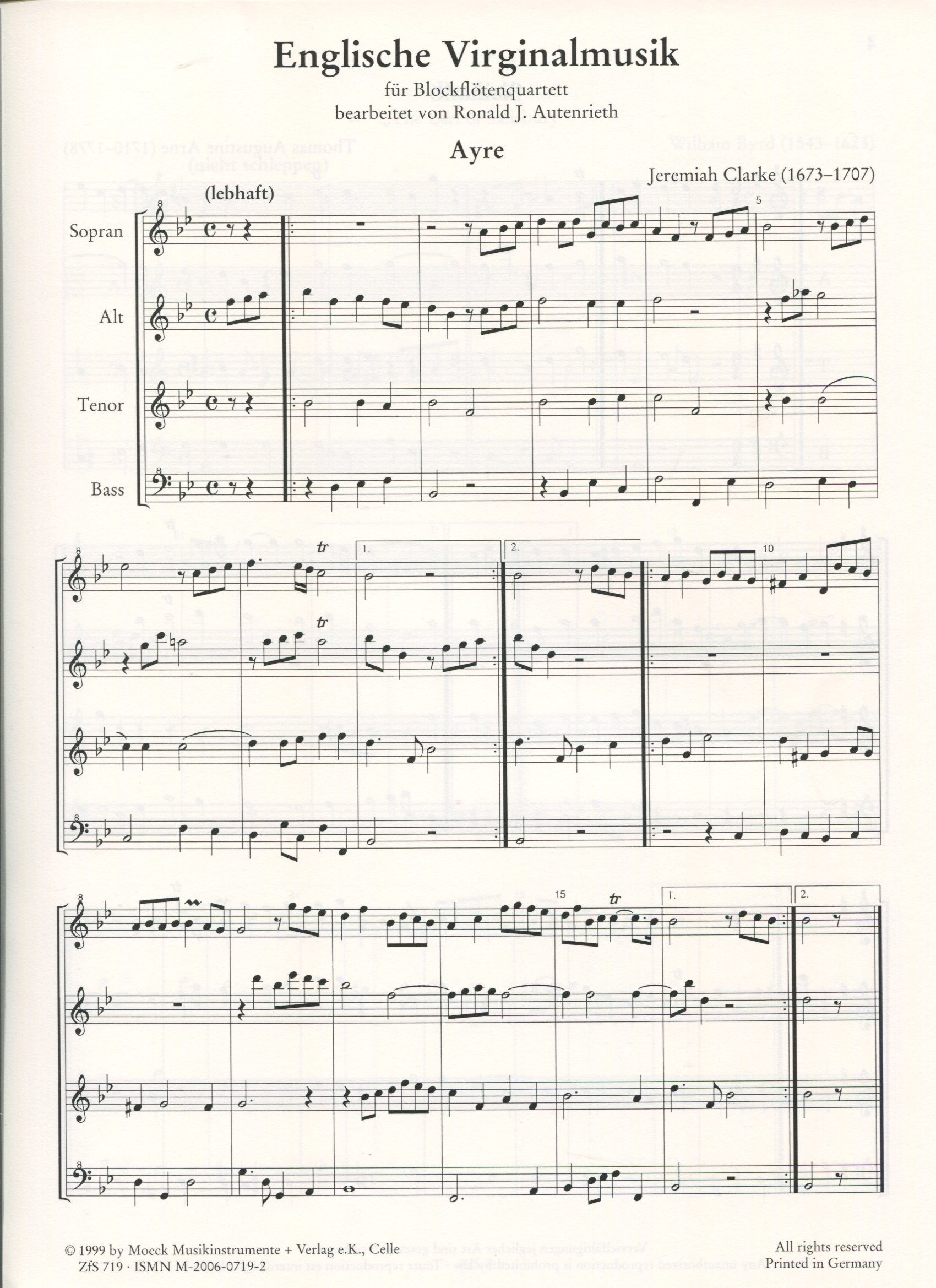 English Virginal Music - for Recorder Quartet