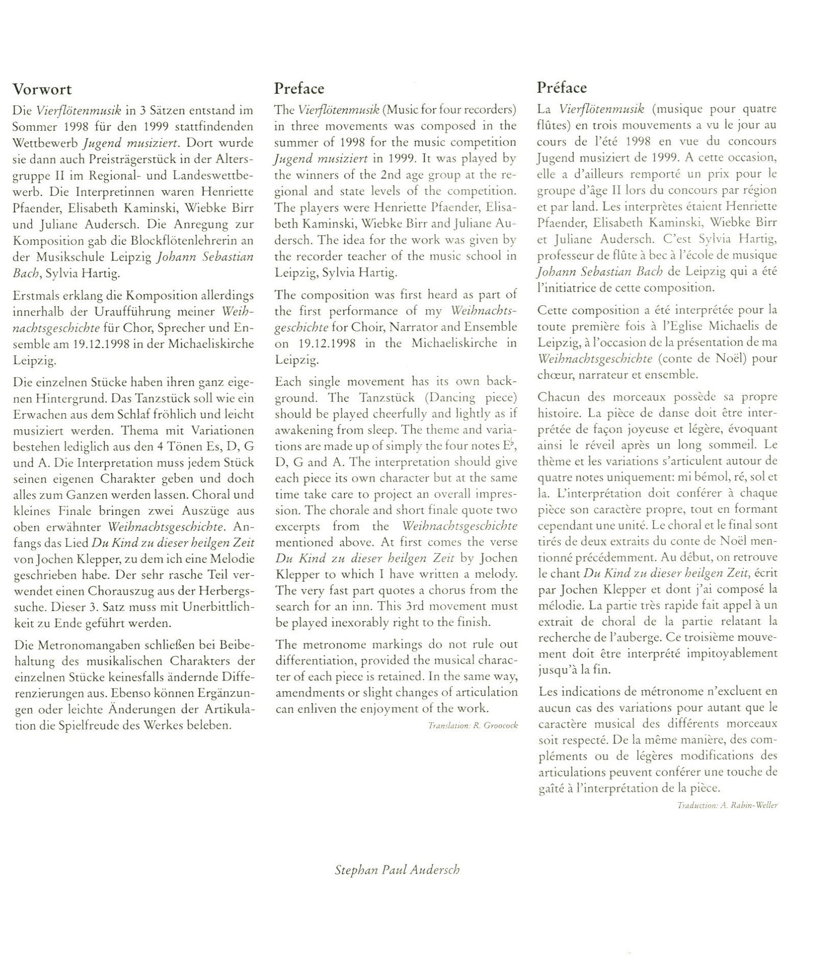 Music for Four Recorders in Three Movements