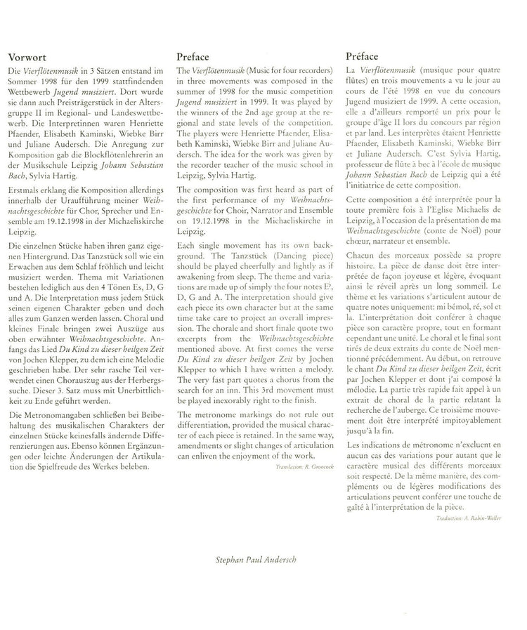 Music for Four Recorders in Three Movements