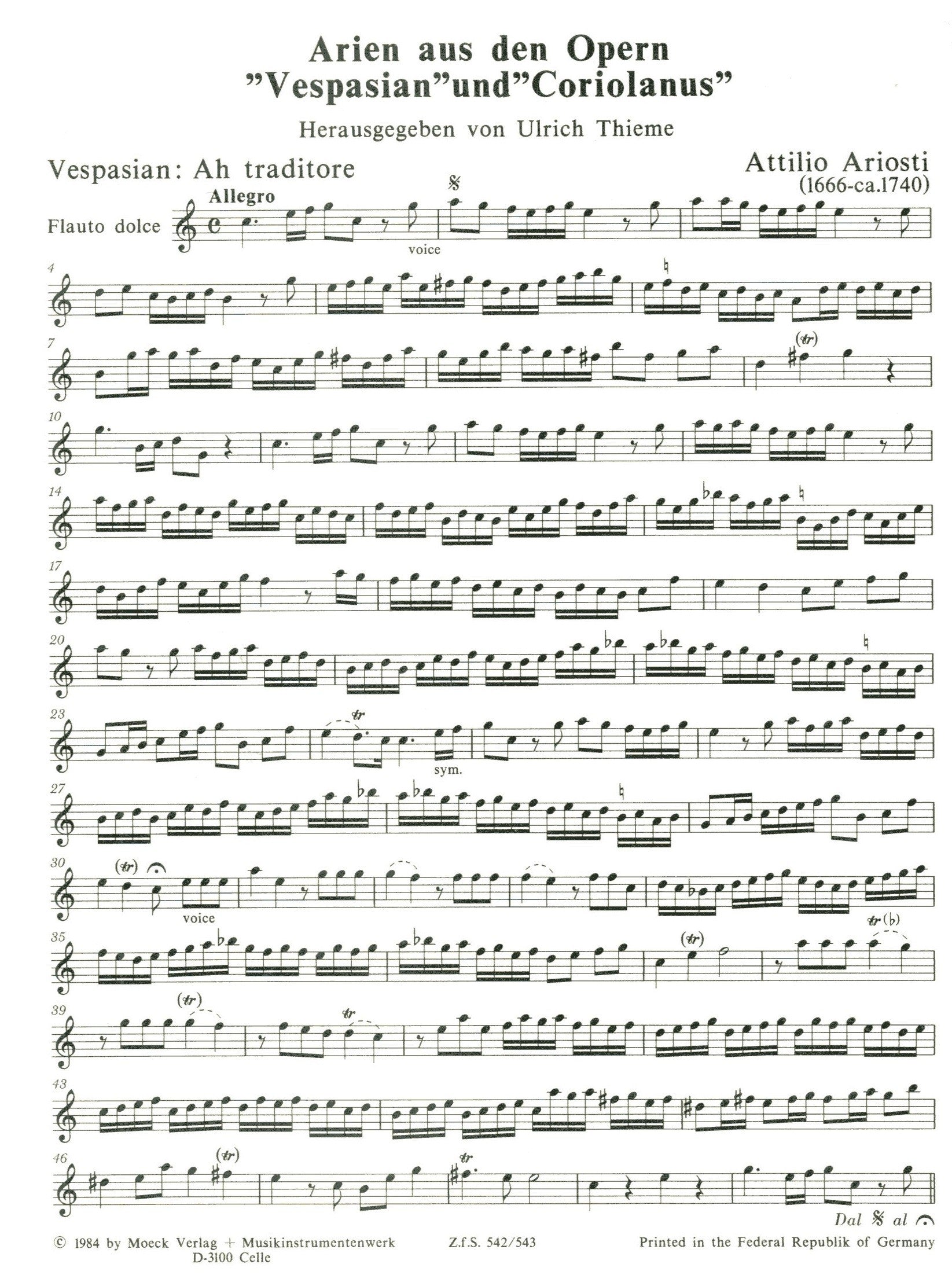 Arias from the Operas Vespasian and Coriolanus
