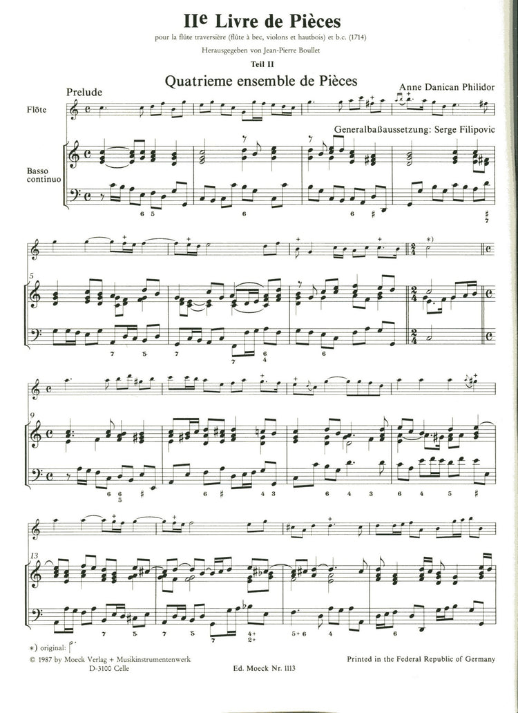 2nd Livre de Pieces for Recorder and Basso Continuo