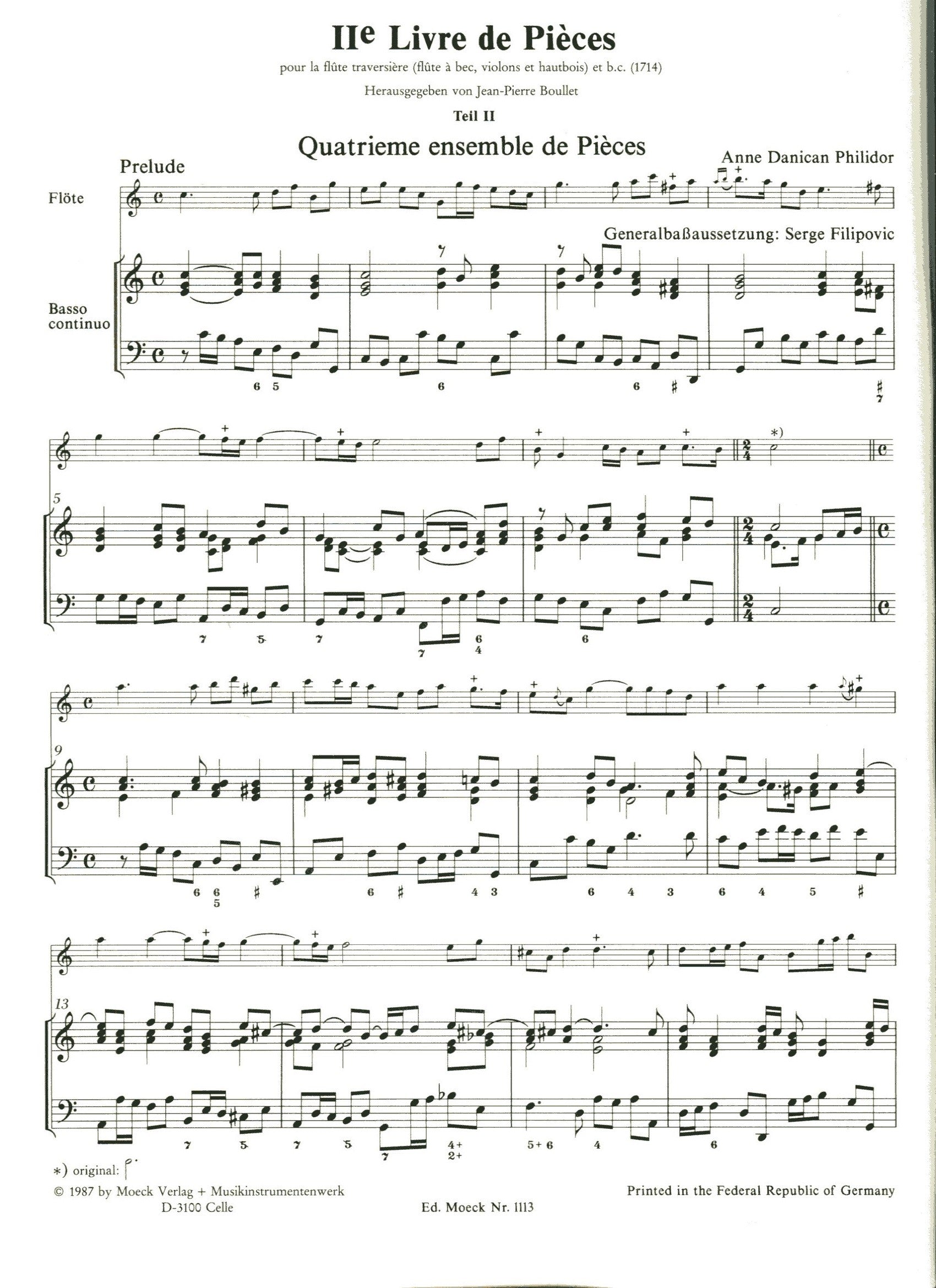 2nd Livre de Pieces for Recorder and Basso Continuo
