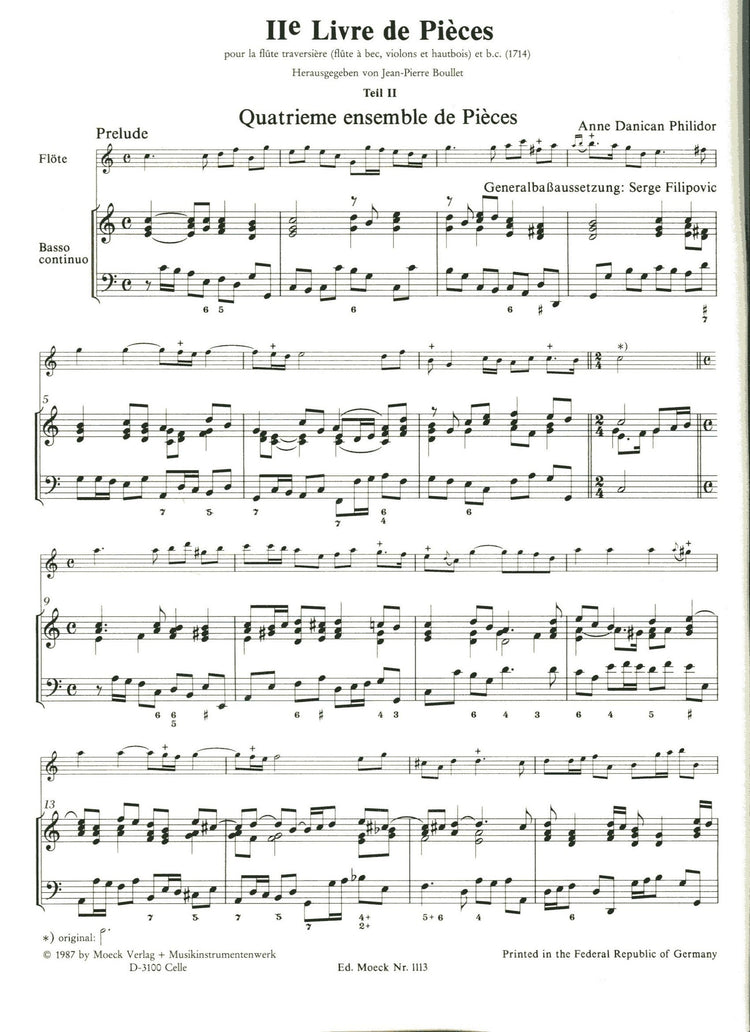 2nd Livre de Pieces for Recorder and Basso Continuo