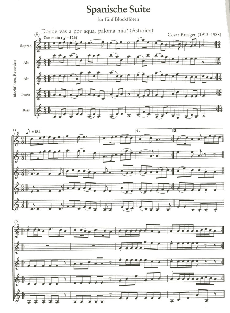 Spanish Suite for Five Recorders
