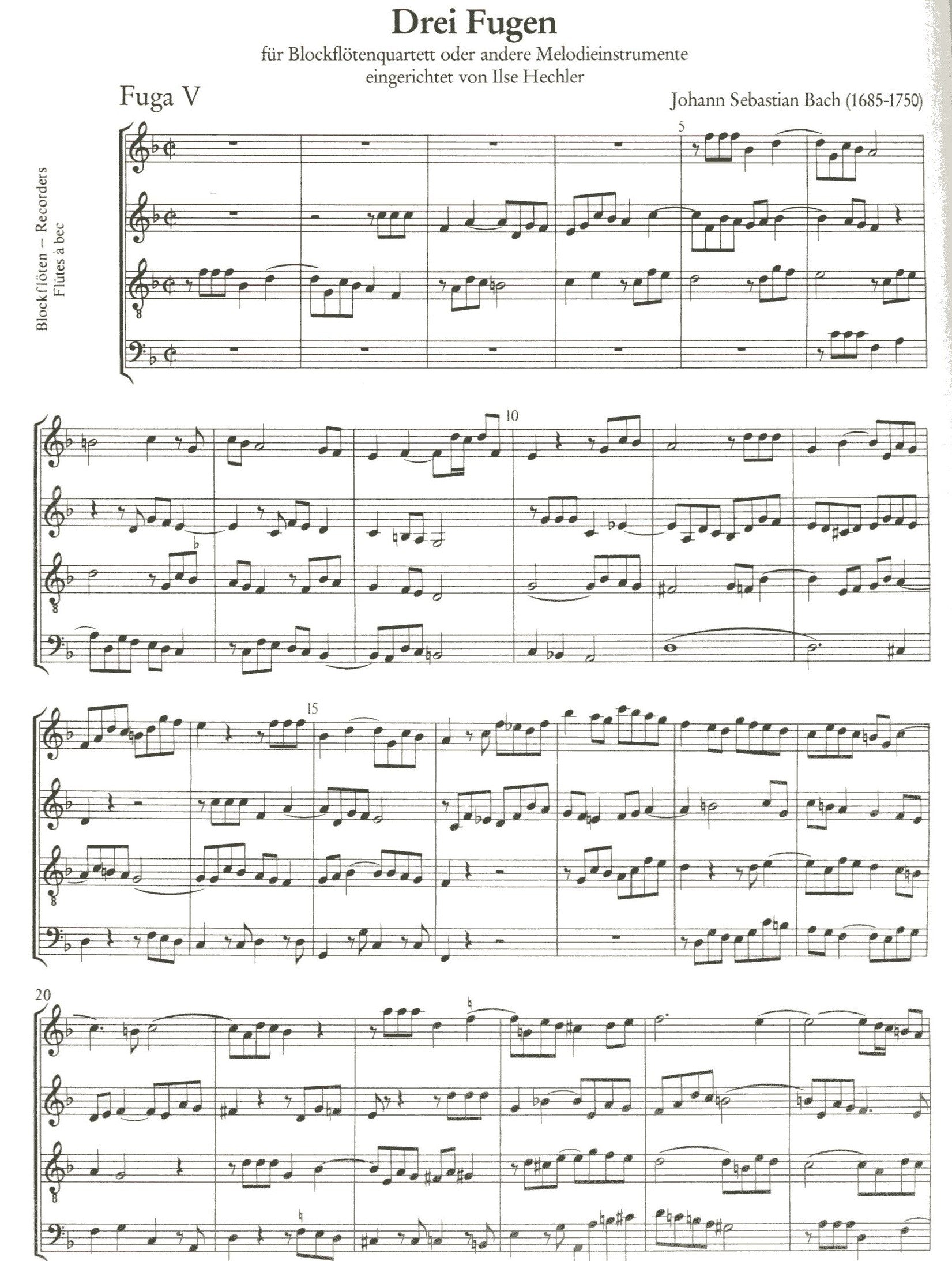 Three Fugues for  Recorder Quartet
