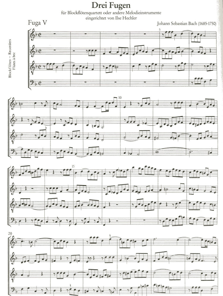 Three Fugues for  Recorder Quartet