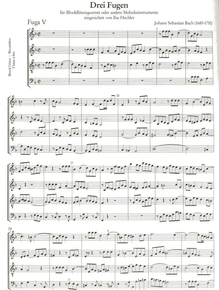 Three Fugues for  Recorder Quartet