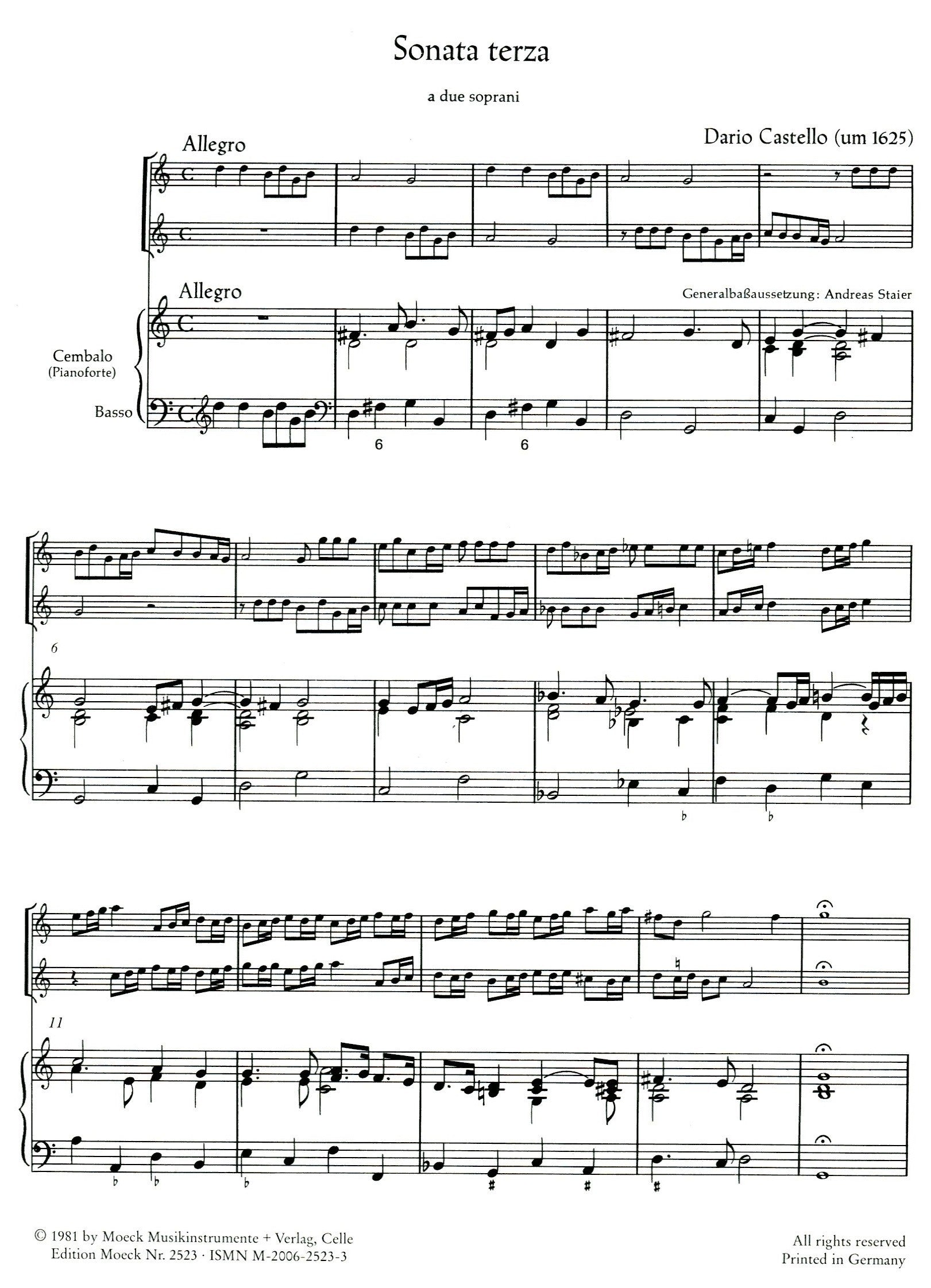 Two Sonatas for 2 Recorders and Basso Continuo