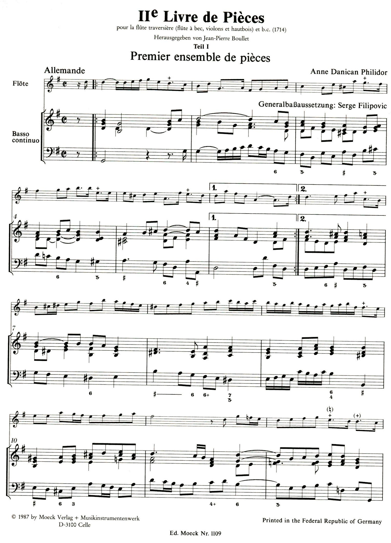2nd Livre de Pieces for Recorder and Basso Continuo