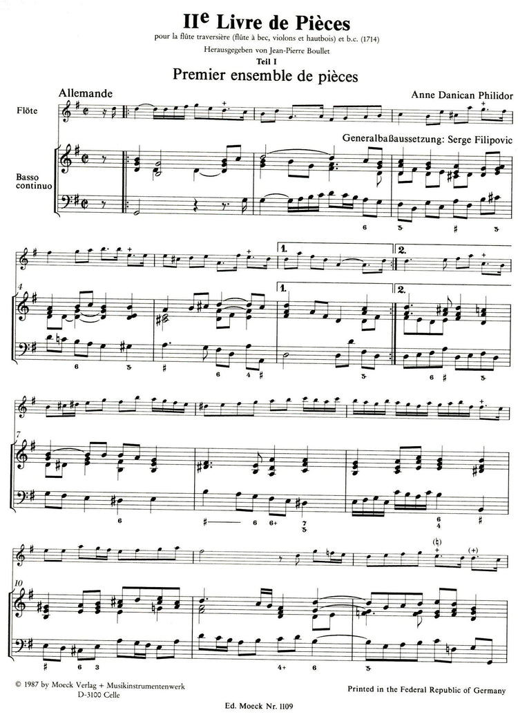 2nd Livre de Pieces for Recorder and Basso Continuo