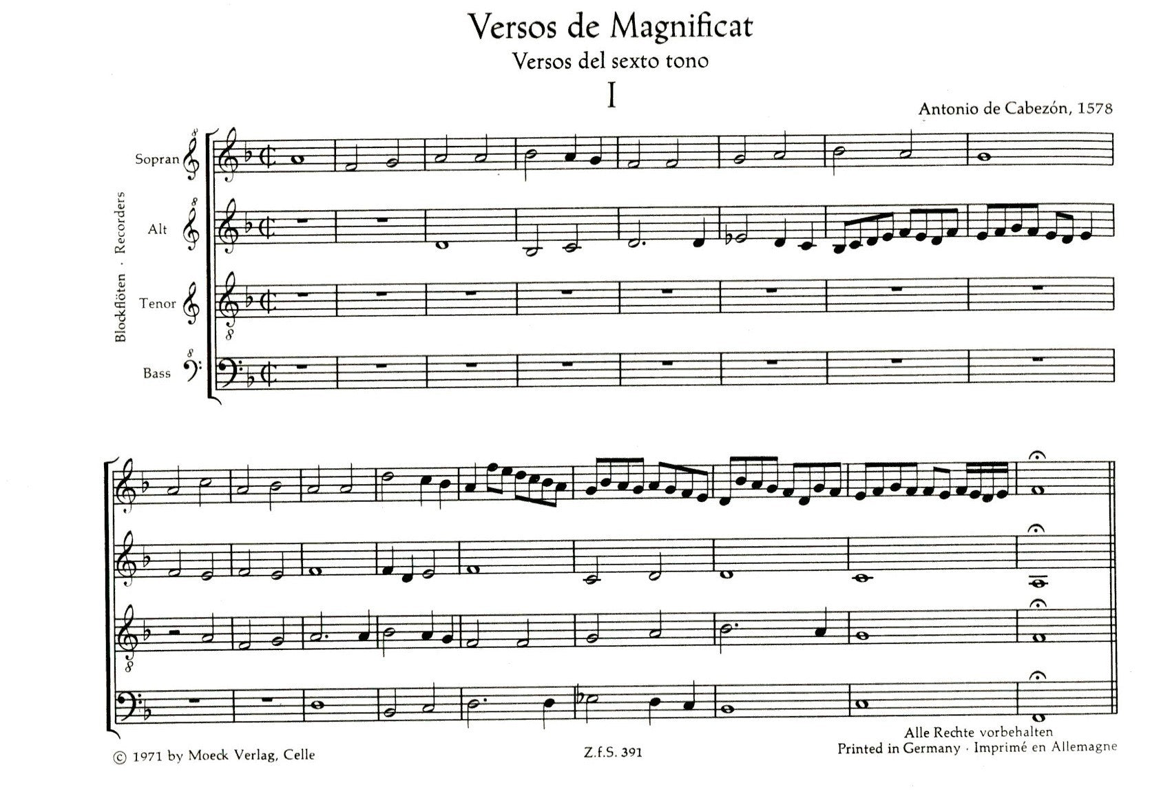 Versos de Magnificat, Versos del Sexto tono, 1578
