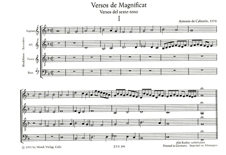 Versos de Magnificat, Versos del Sexto tono, 1578