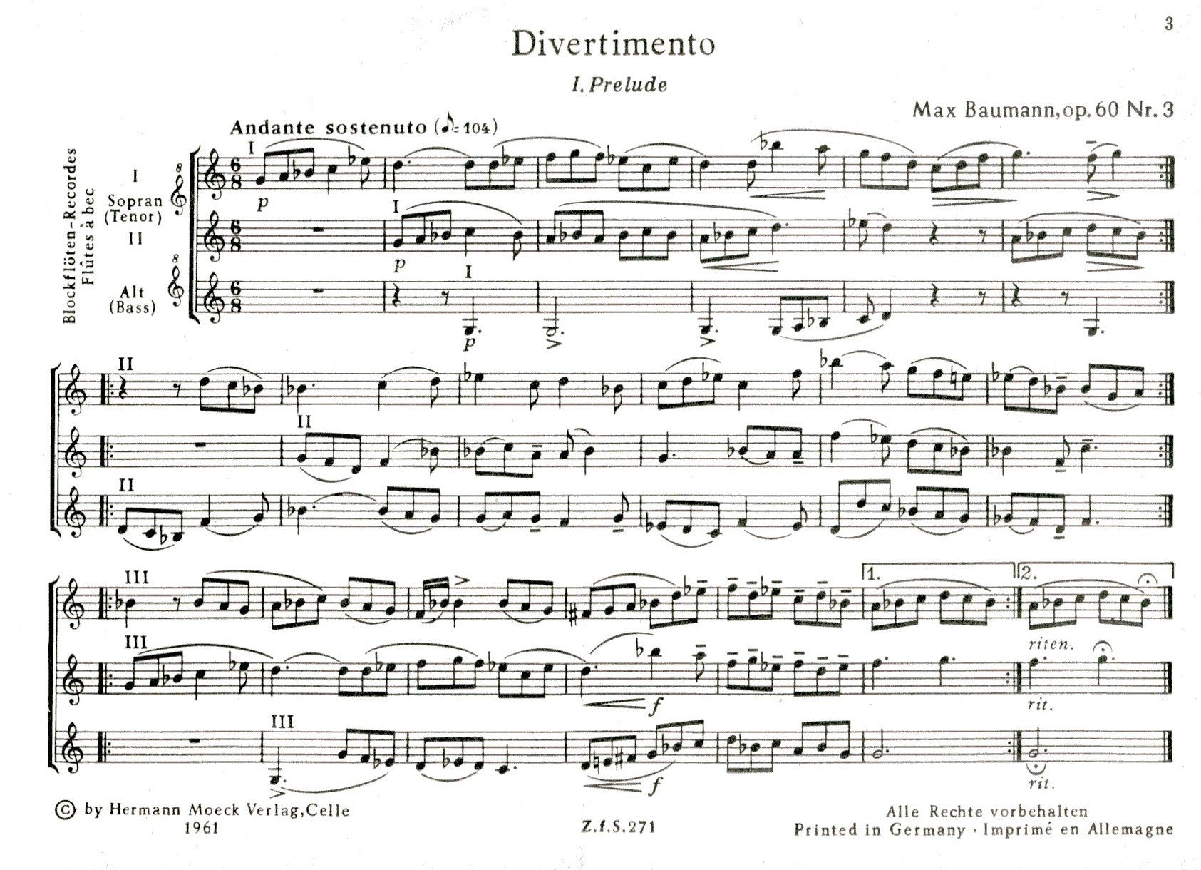 Divertimento for three recorders