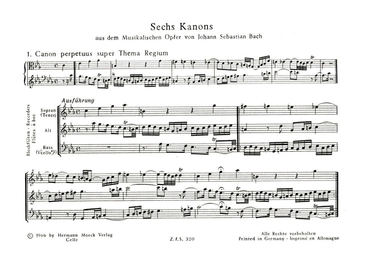 Six Canons from The Musical Offering by J.S. Bach