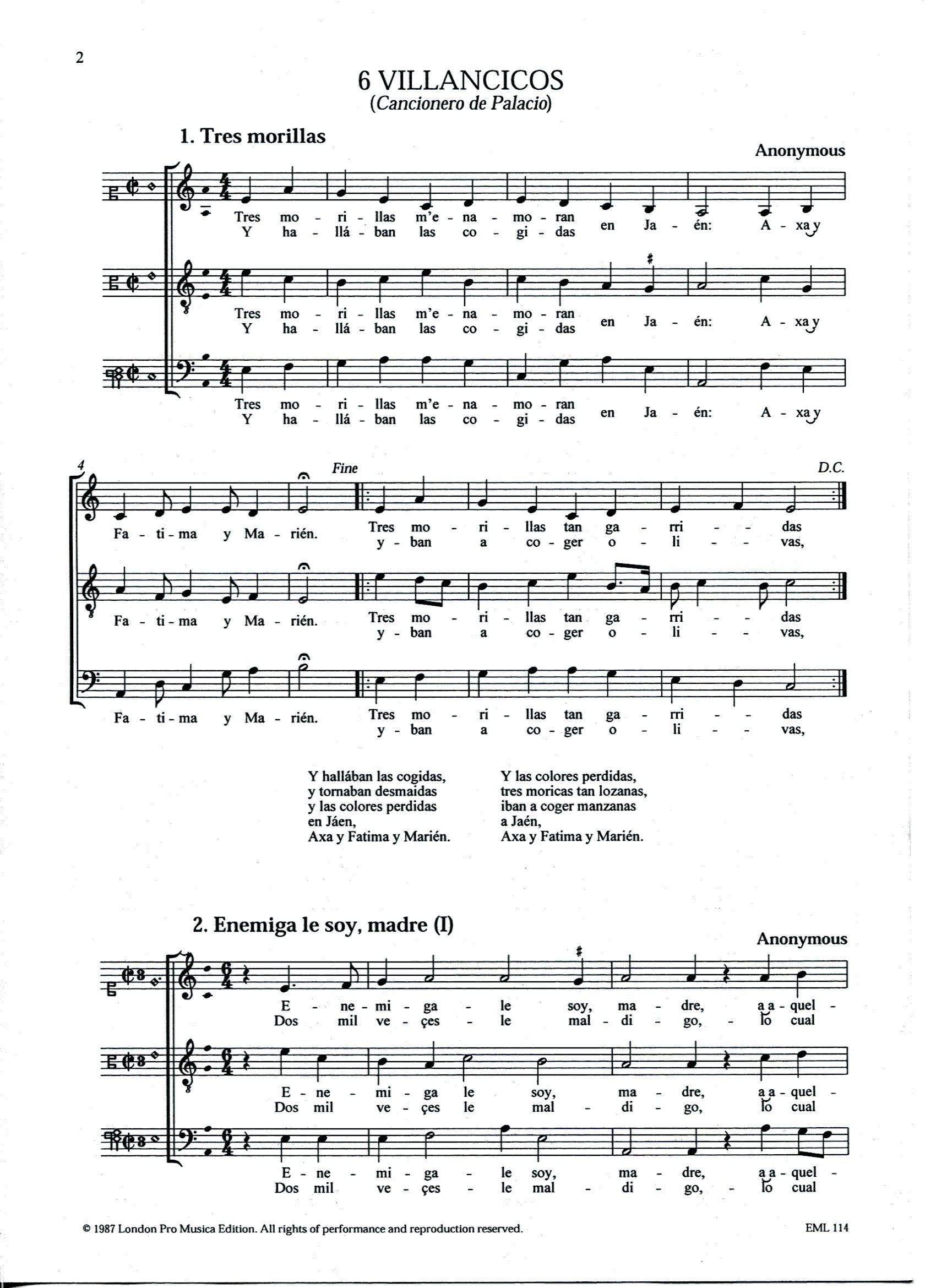 6 Villancicos from the Cancionero de Palacio