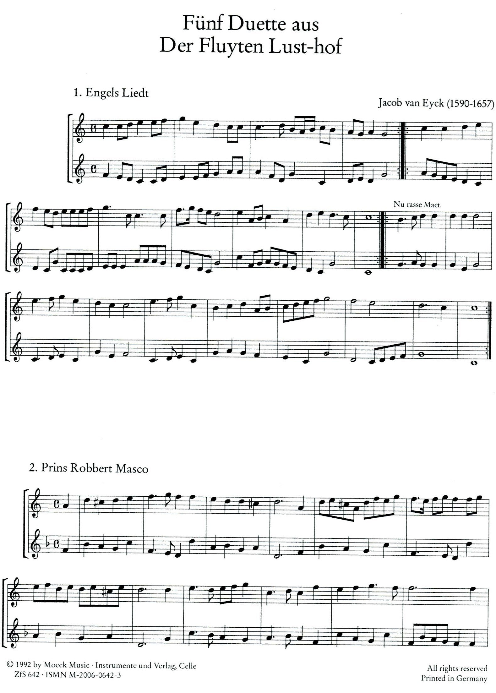 Five Duets from Der Fluyten Lust-Hof