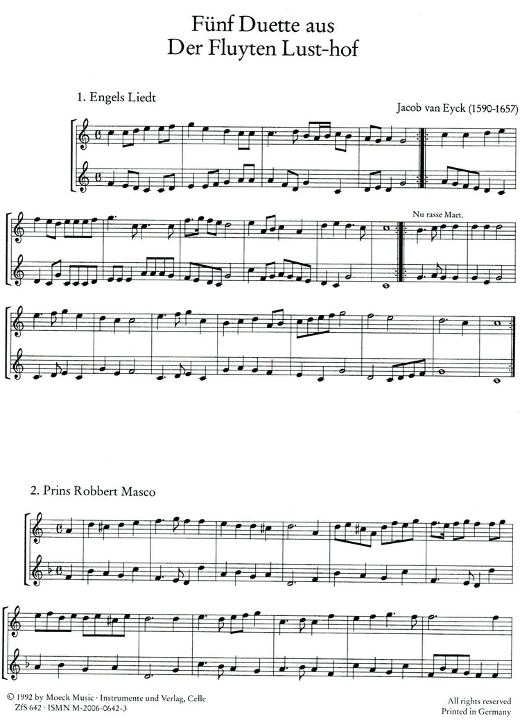 Five Duets from Der Fluyten Lust-Hof