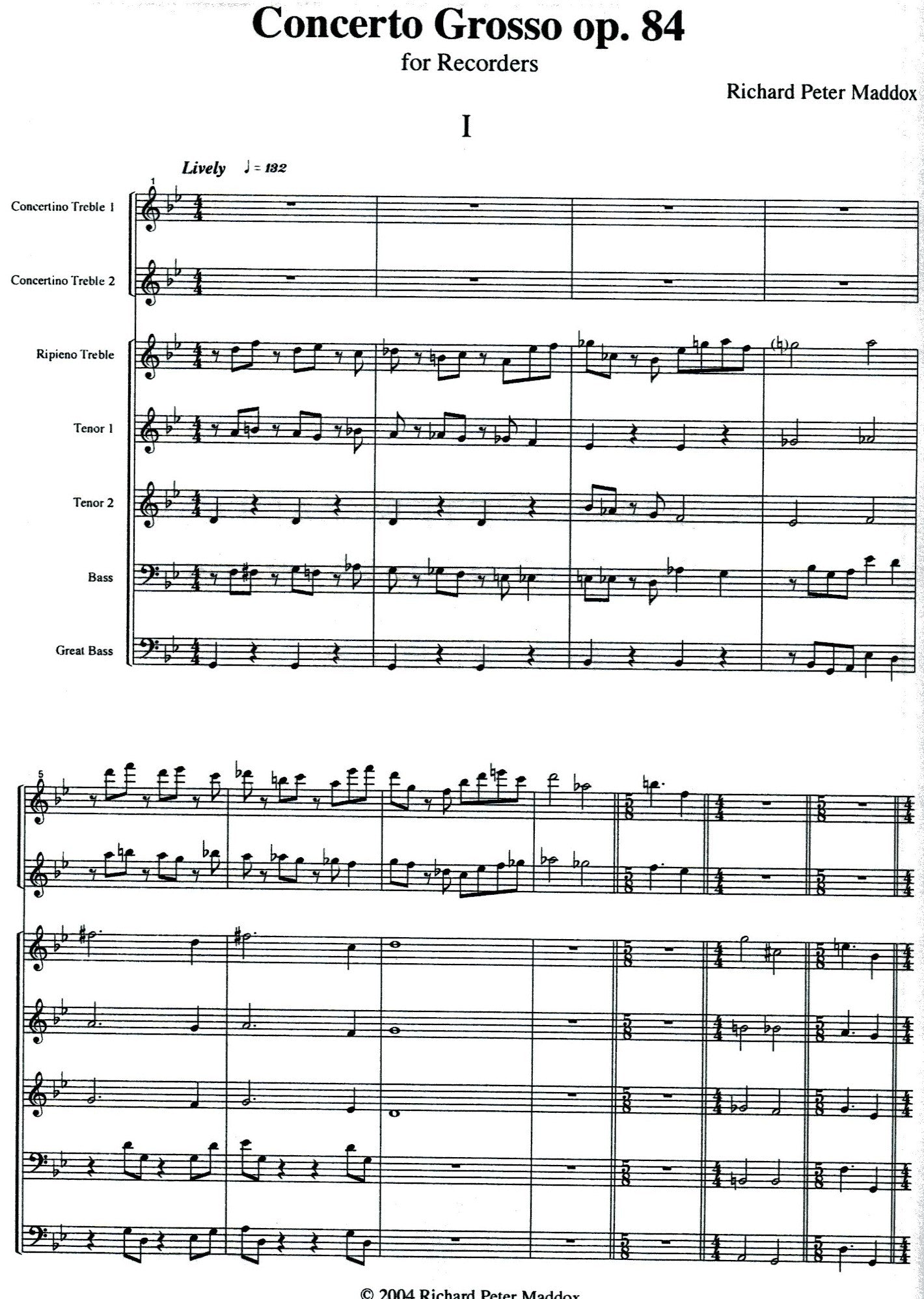 Concerto Grosso Op 84 for recorders