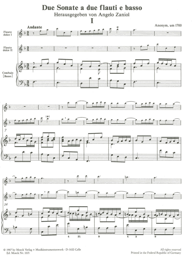 Two Sonatas for 2 Altos recorders and Basso Continuo