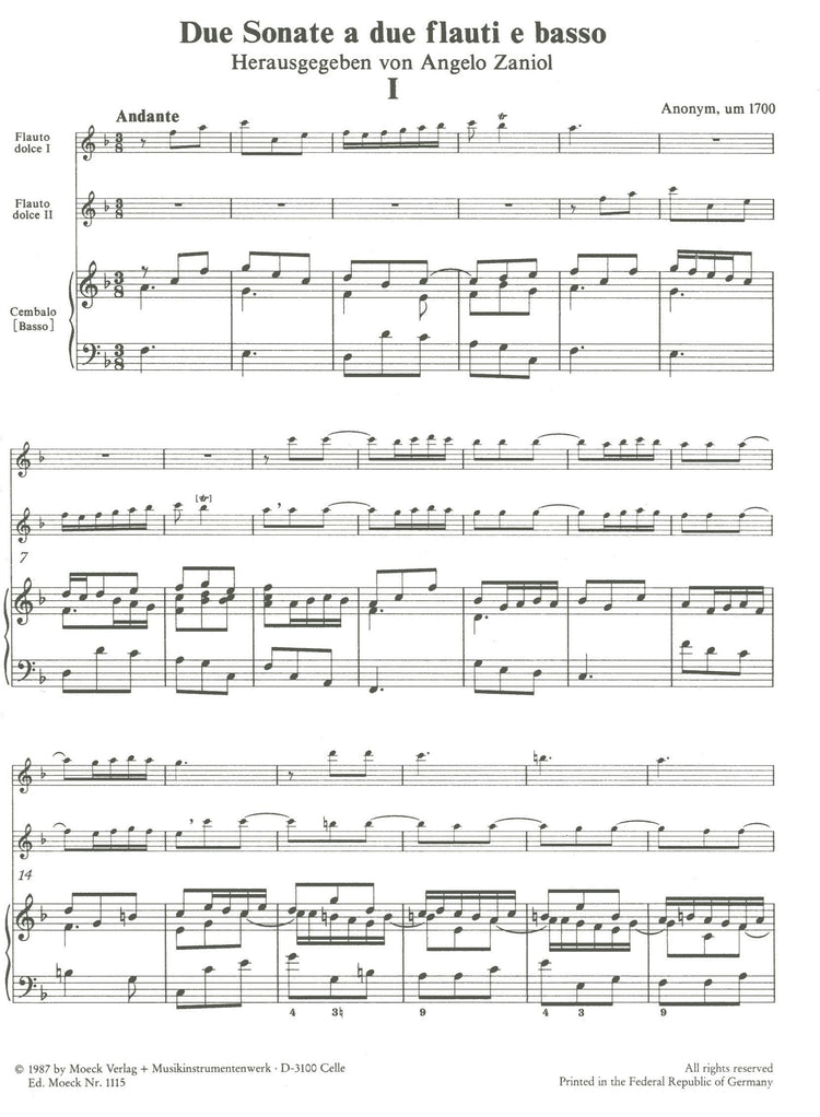 Two Sonatas for 2 Altos recorders and Basso Continuo