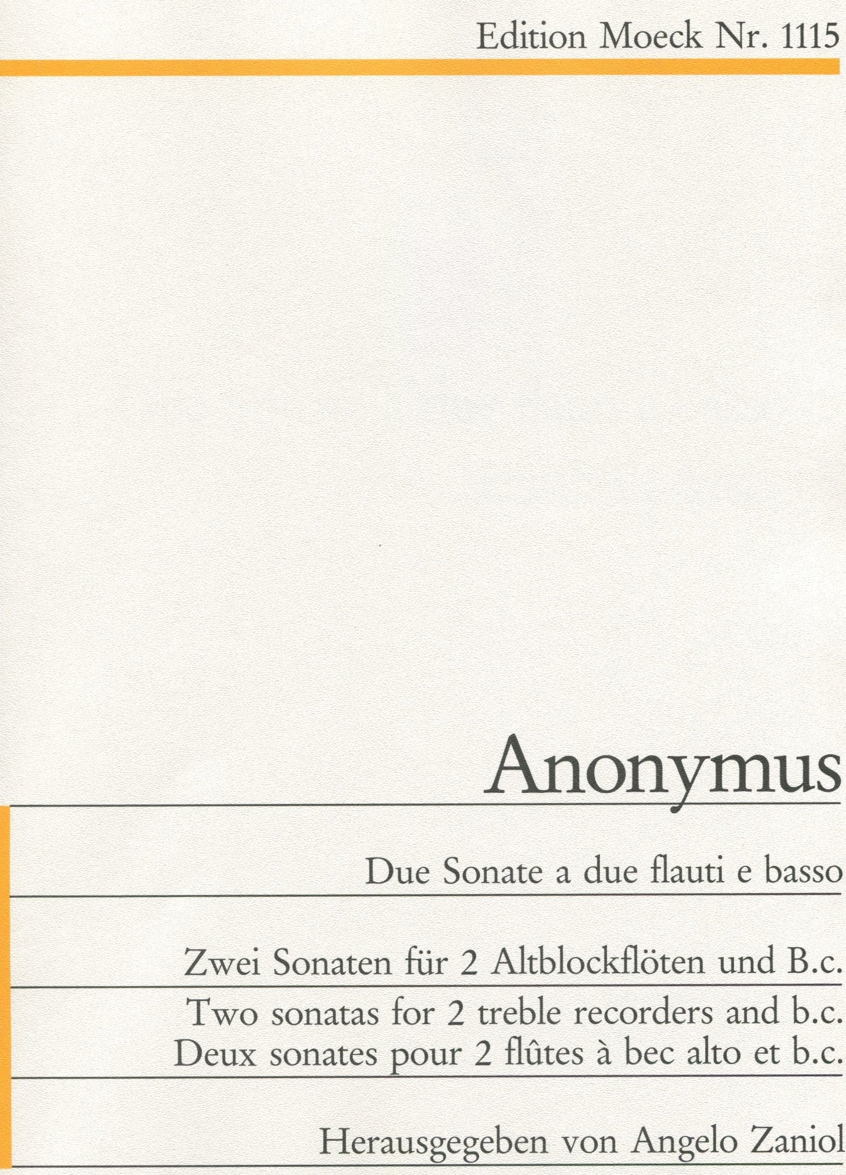 Two Sonatas for 2 Altos recorders and Basso Continuo