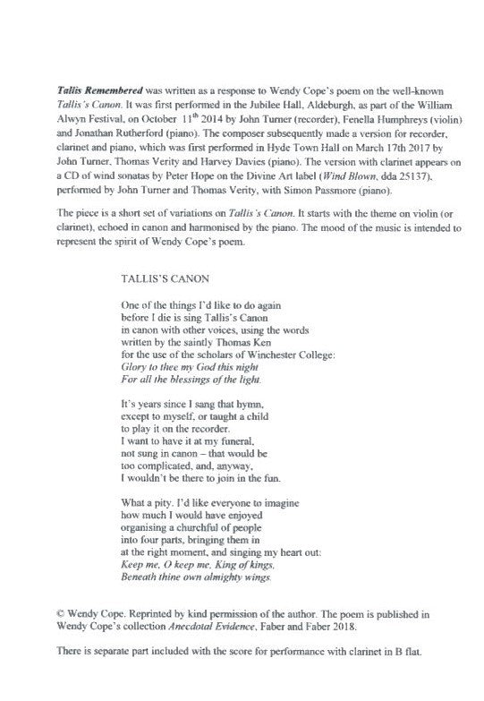 Tallis Remembered