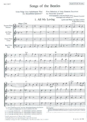 Songs of the Beatles for Rcorder Quartet - Book 1