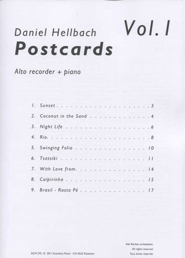 Postcards Vol 1 for Alto Recorder and Piano