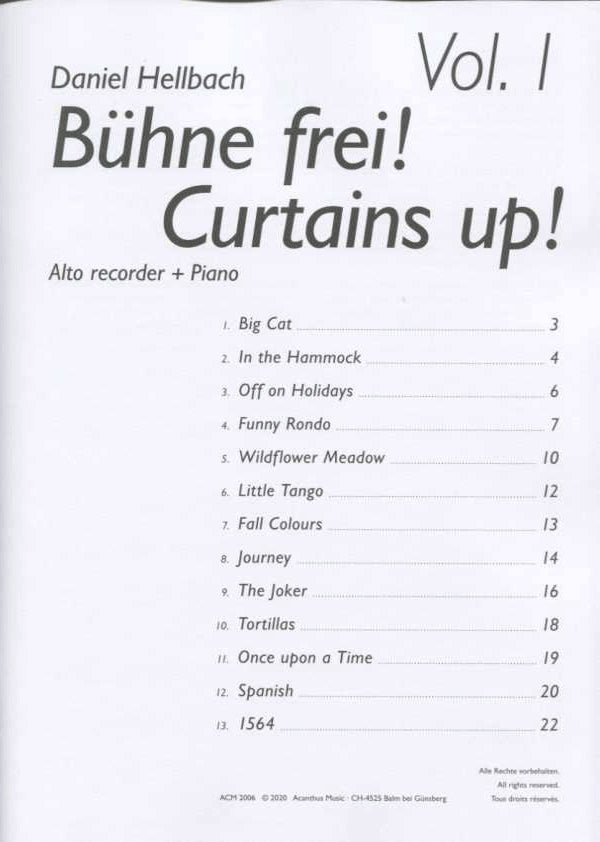 Curtains up! Vol 1 Curtfor Alto Record and Piano