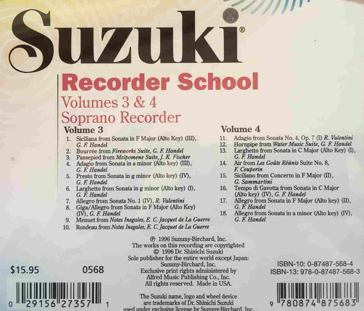 Suzuki Recorder School (Soprano Recorder) CD, Volume 3 & $
