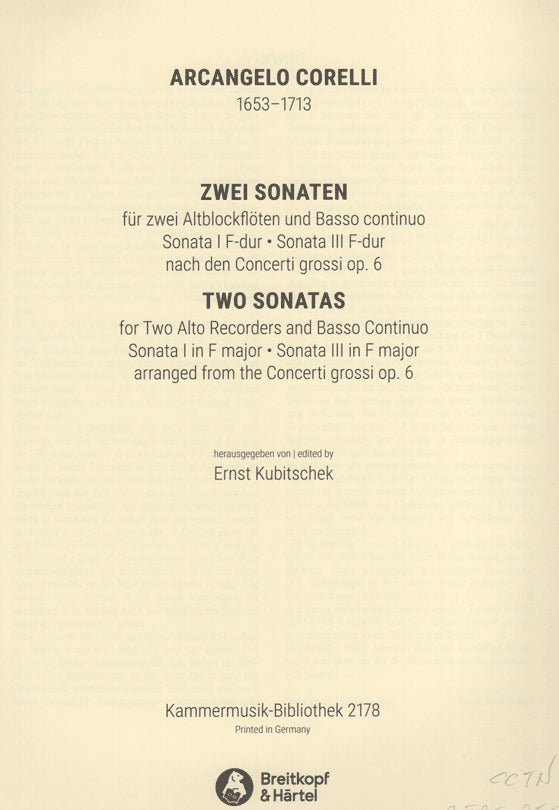 Two Sonatas after Concerti grossi Op 6