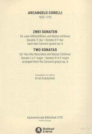 Two Sonatas after Concerti grossi Op 6