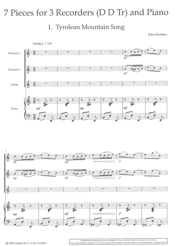 The Ensemble Collection 7 Pieces for 3 Recorders and Piano