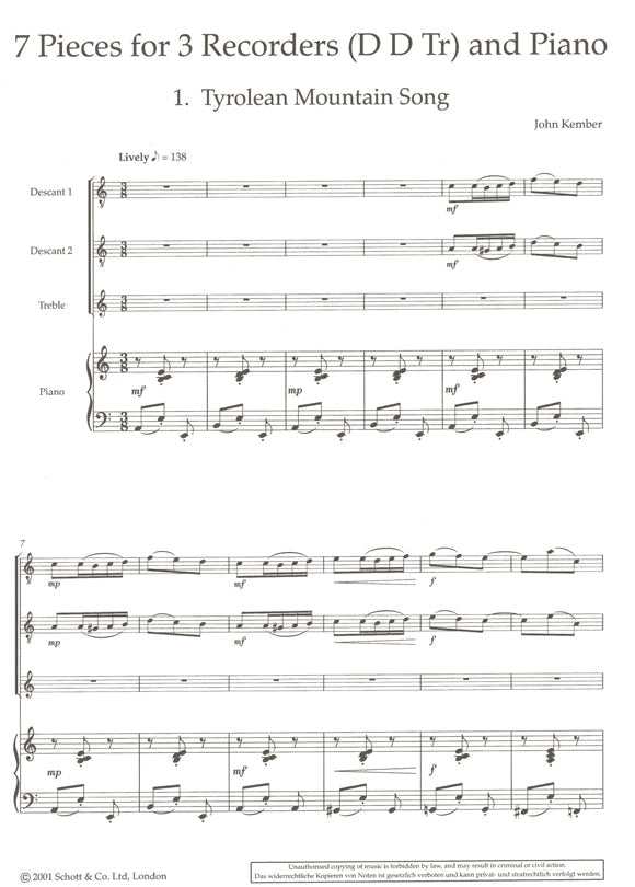 The Ensemble Collection 7 Pieces for 3 Recorders and Piano