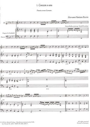 Canzone 1 to 3 in one and two parts With Basso Continuo Riccio