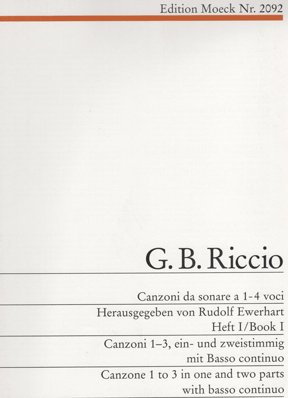 Canzone 1 to 3 in one and two parts With Basso Continuo Riccio
