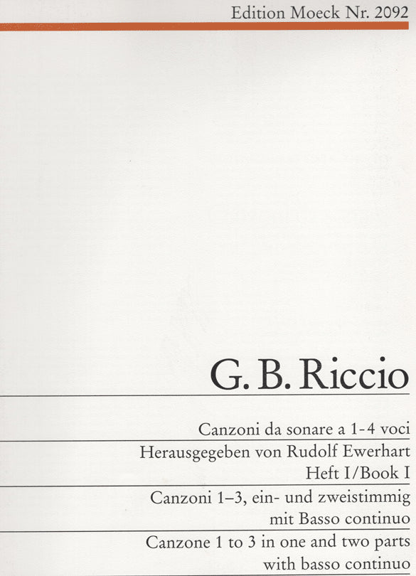 Canzone 1 to 3 in one and two parts With Basso Continuo Riccio