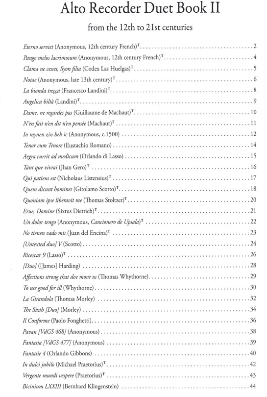 Alto Recorder Duet Book II - Music from the 12th to 21st centuries