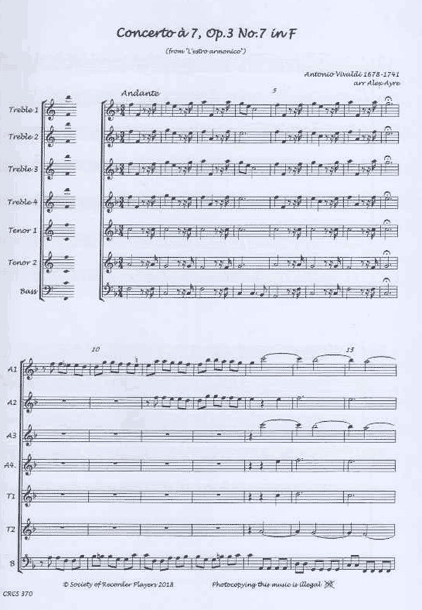 Concerto a`7, Op 3, No 7 in F