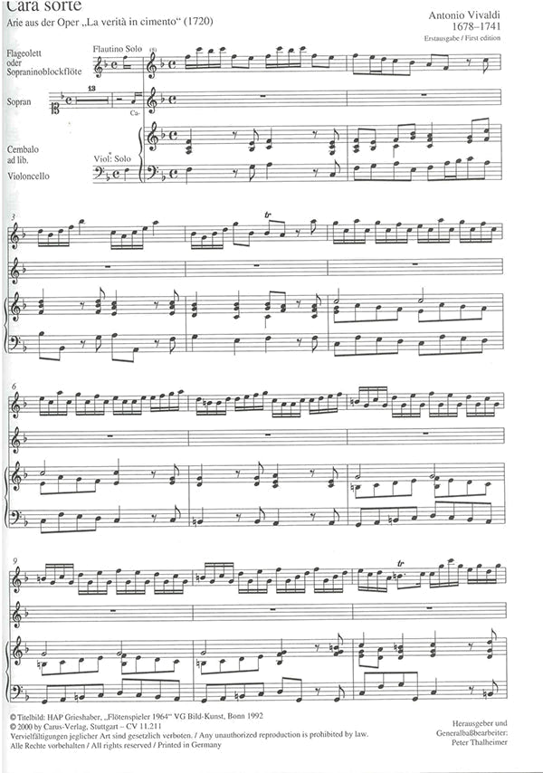 Flauto e voce, Vol III: Arias for Soprano, Recorder and Basso Continuo